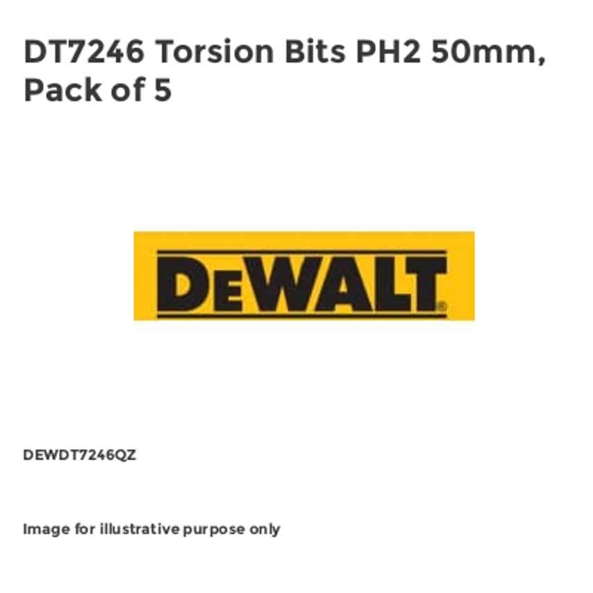 DT7246 Torsion Bits PH2 50mm, Pack of 5 DEWDT7246QZ