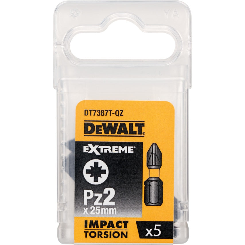 DT7387T-QZ Pozidriv PZ2 x 25mm Extreme Impact Torsion Screwdriver Bit, Pack of 5