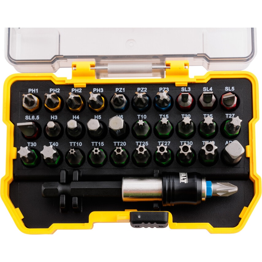 DT7969-QZ 32 Piece Compact Screwdriver Bit Set Comes in a Hard-wearing, Compact Case, Complete with Belt Clip