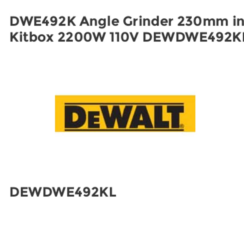 DWE492K Angle Grinder 230mm in Kitbox 2200W 110V DEWDWE492KL