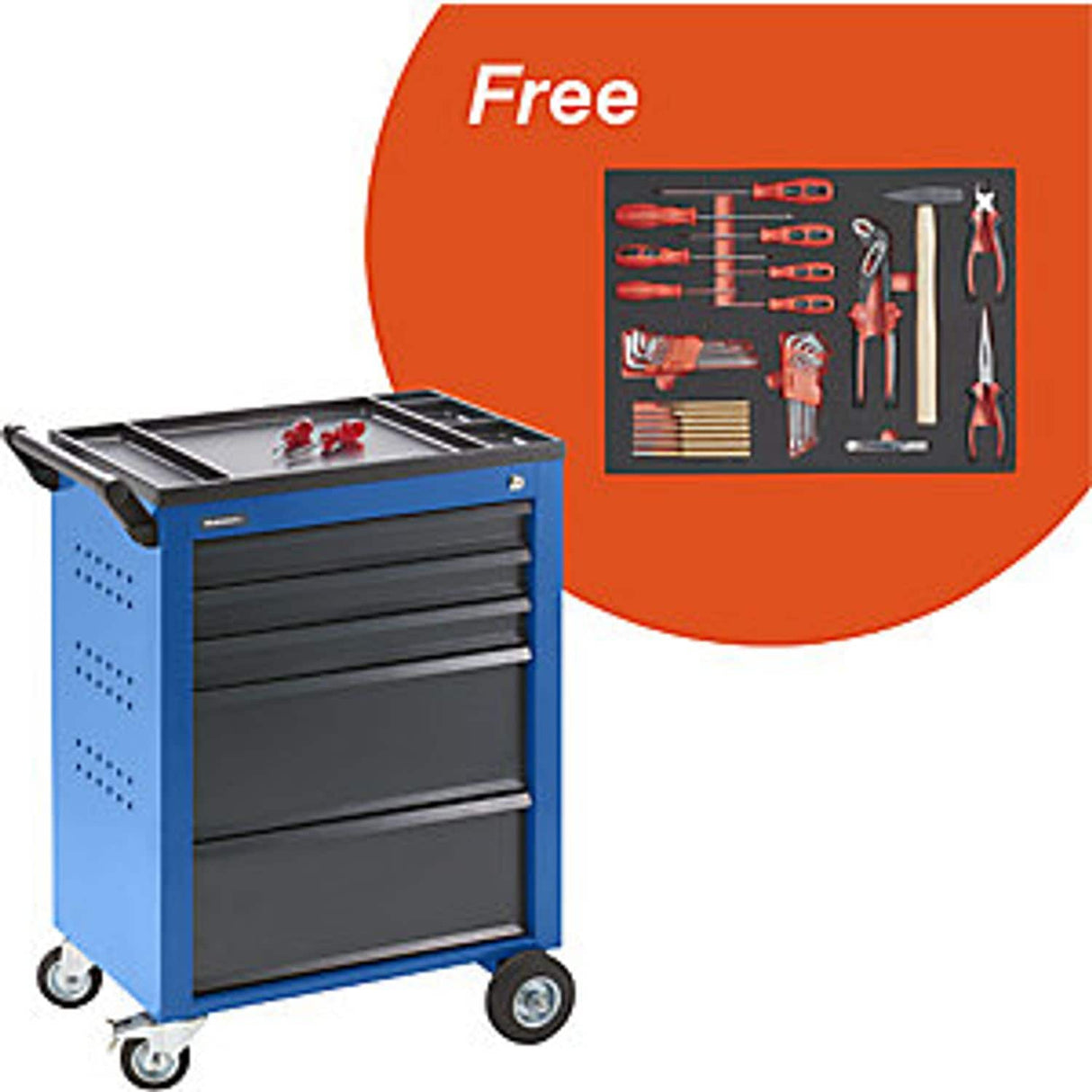 Deal Tool Trolley Includes Free Tool Set HxWxD 930 x 630 x 410mm Gentian Blue