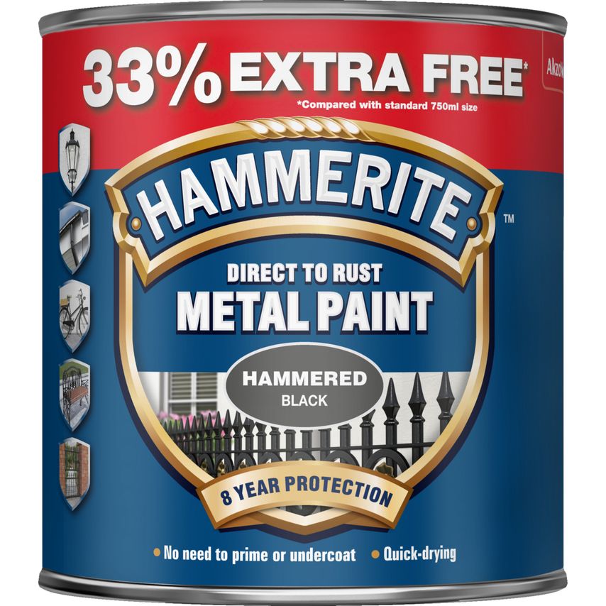Direct to Rust Hammered Finish Metal Paint Black 750ml + 33%