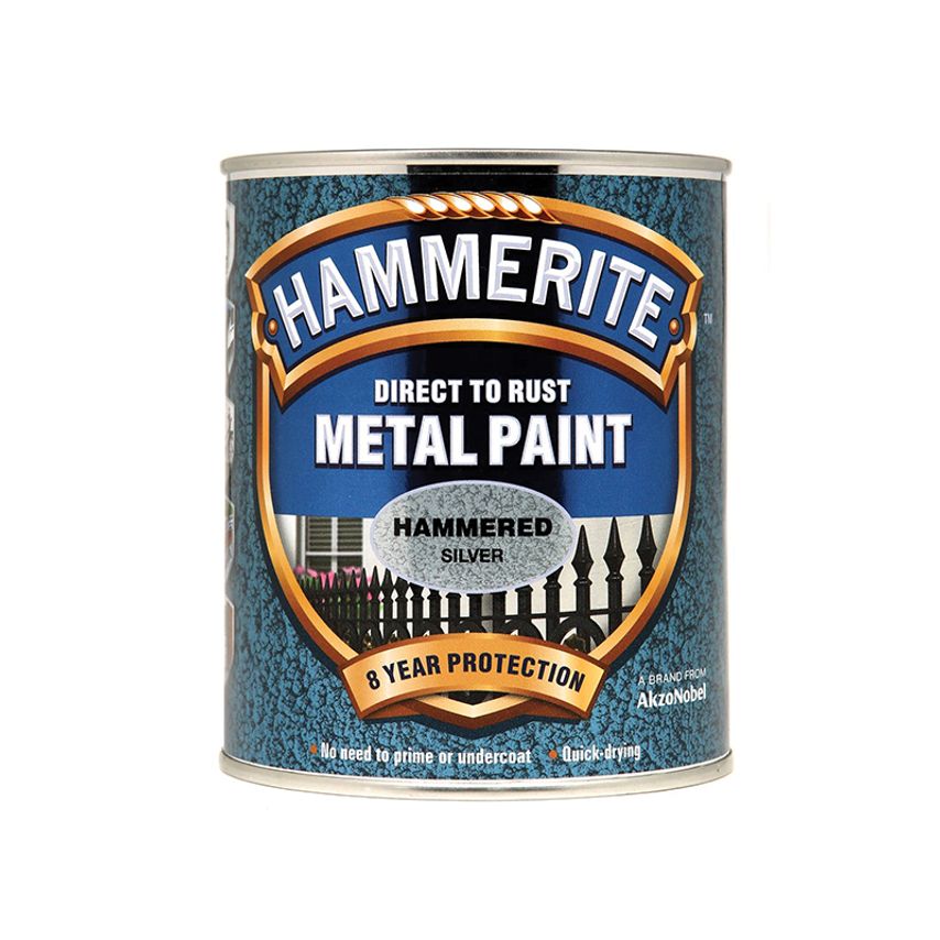Direct to Rust Hammered Finish Metal Paint Silver 750ml HMMHFS750