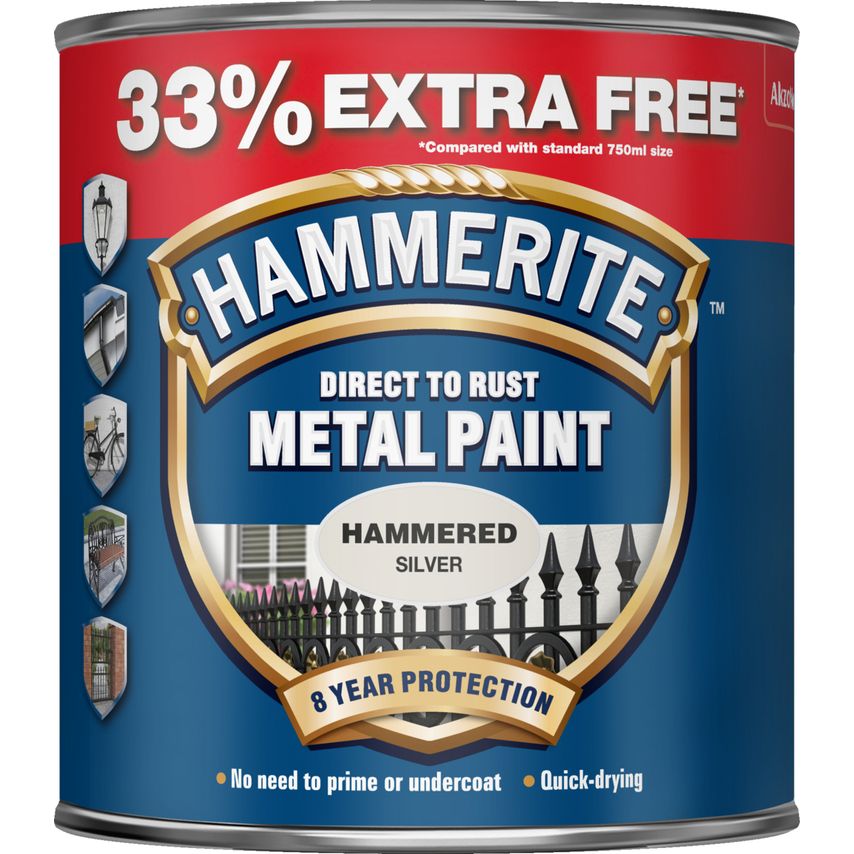 Direct to Rust Hammered Finish Metal Paint Silver 750ml + 33% HMMHFS750AV