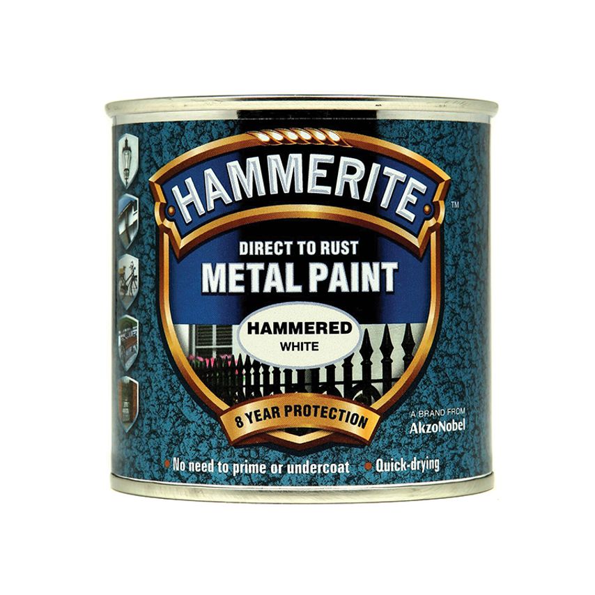 Direct to Rust Hammered Finish Metal Paint White 250ml HMMHFW250