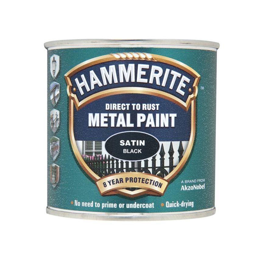 Direct to Rust Satin Finish Metal Paint Black 250ml HMMSFSB250