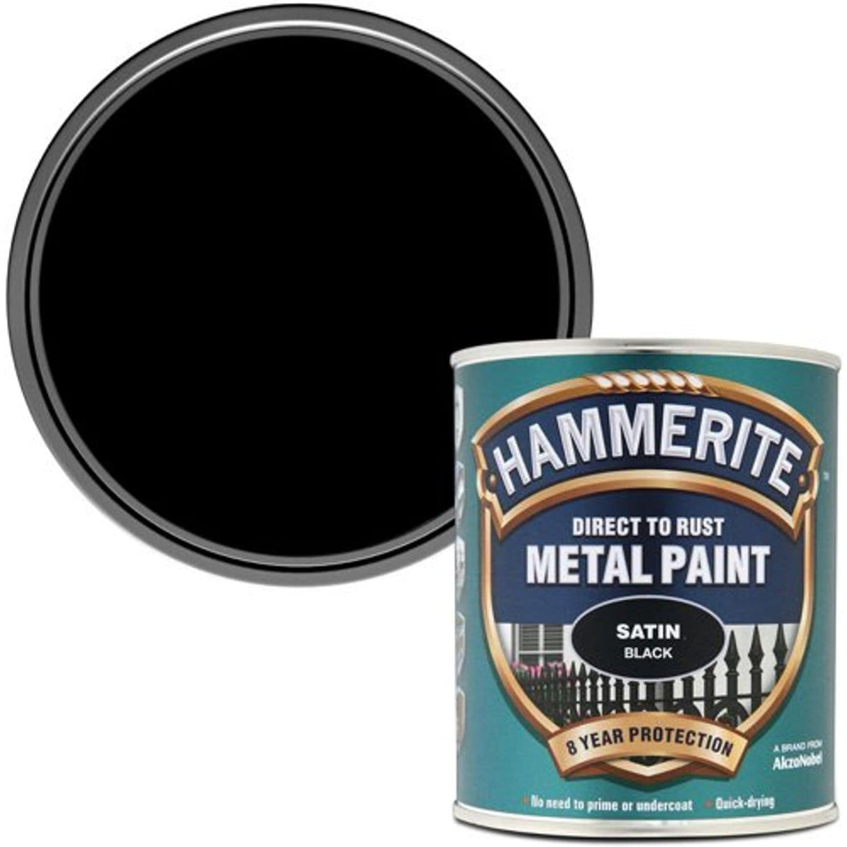 Direct to Rust Satin Metal Paint, Black - 750ml