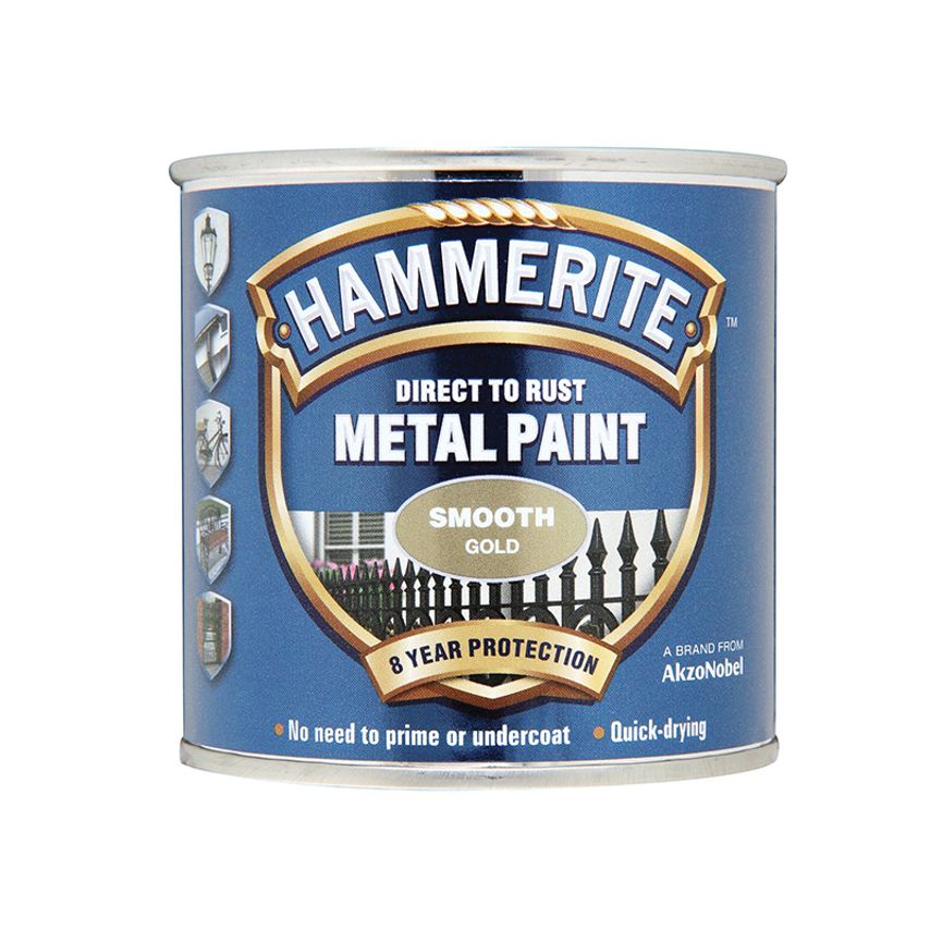 Direct to Rust Smooth Finish Metal Paint Gold 250ml HMMSFGO250