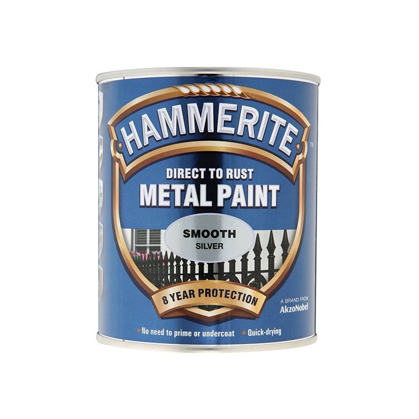 Direct to Rust Smooth Finish Metal Paint Silver 250ml HMMSFSI250