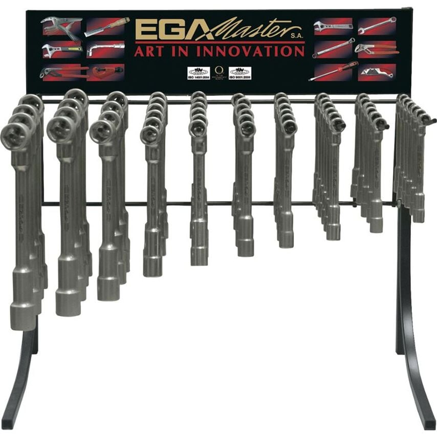 Display of 54 Angled Open Wrenches 12 X 6 (8-21 mm) Mirror Polished Chrome Plating 55570