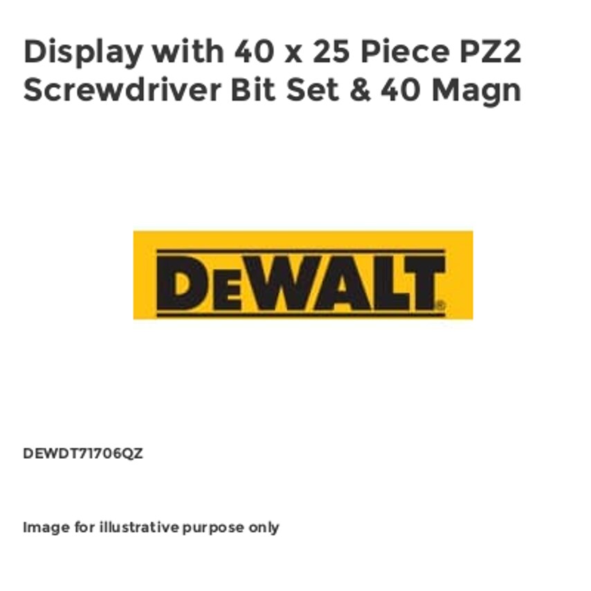 Display with 40 x 25 Piece PZ2 Screwdriver Bit Set & 40 Magn DEWDT71706QZ