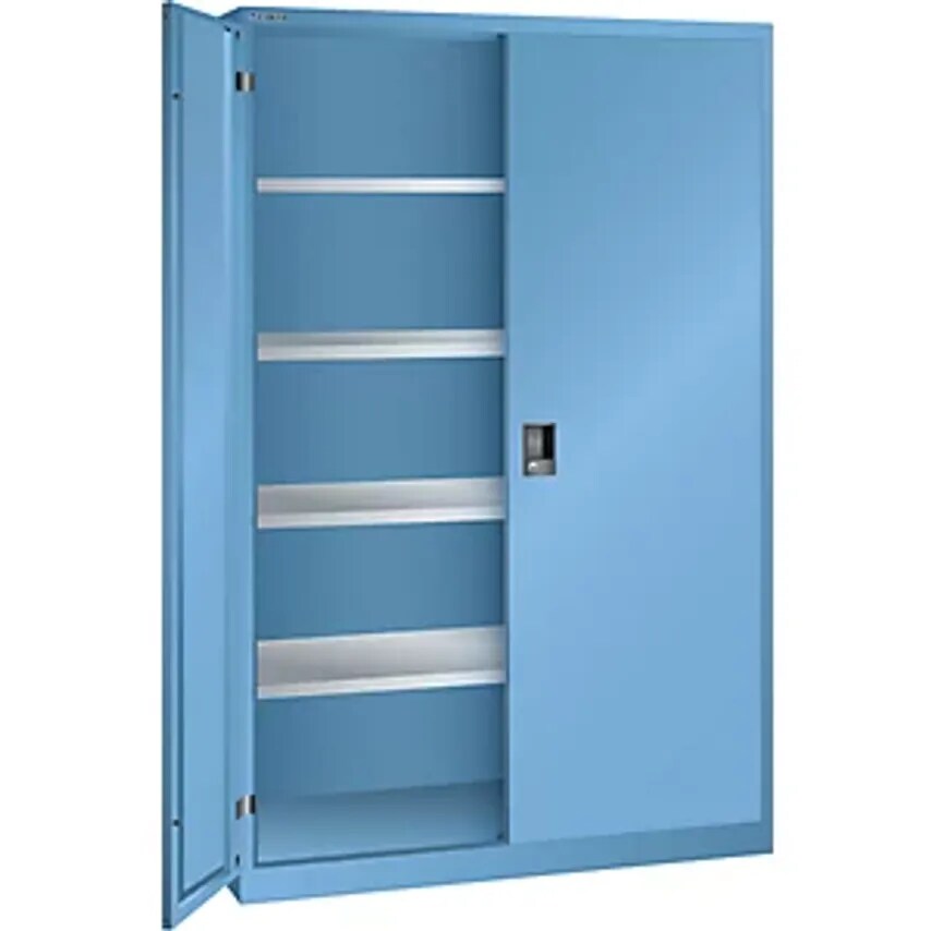 Double Door Cupboard, Solid Panel Doors, HxW 1950 X 1250mm, Depth 500mm, Light Blue RAL 5012
