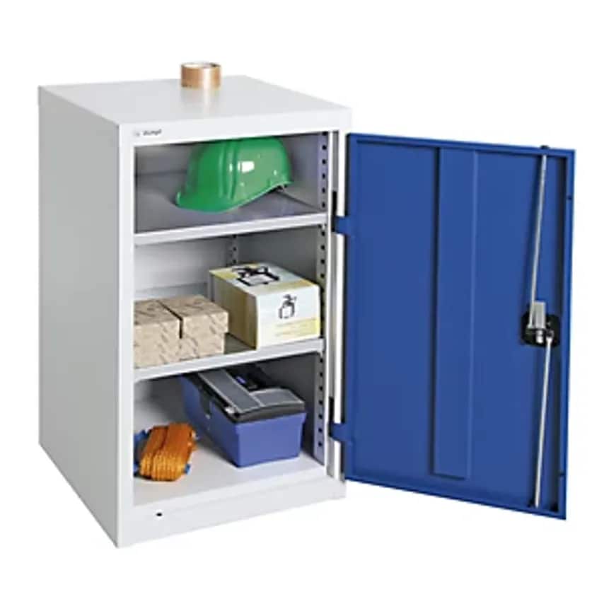 Double Door Cupboard, With Solid Panel Door, 2 Shelves, Light Grey/Gentian Blue