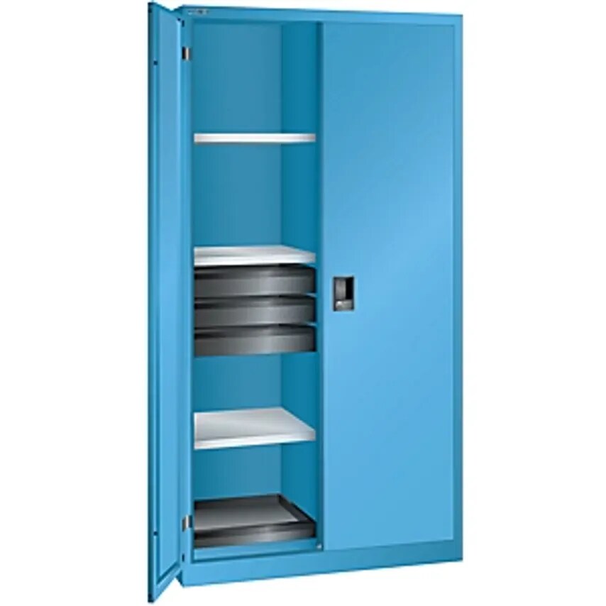 Double Door Cupboard - HxWxD 1950 X 1000 X 580mm - Empty Housing With 8 Shelves, 6 Drawers, Light Blue