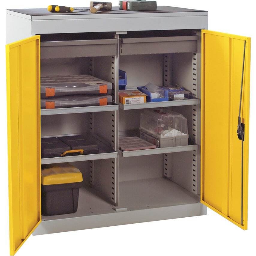 Double Door Tool Cabinet 2 Drawers 4 Shelves
