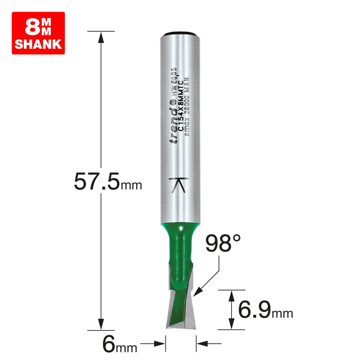 Dovetail 6.0mm Diameter x 98 Degrees Two Flute - C154X8MMTC