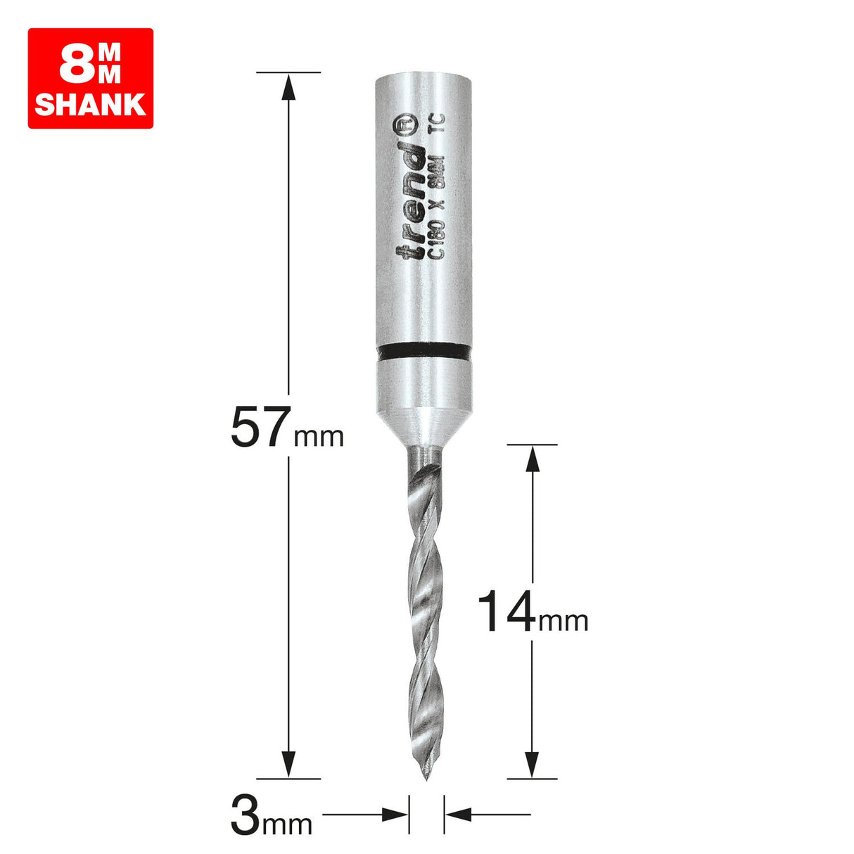 Dowel Drill 3mm x 14mm Cut - C180X8MMTC