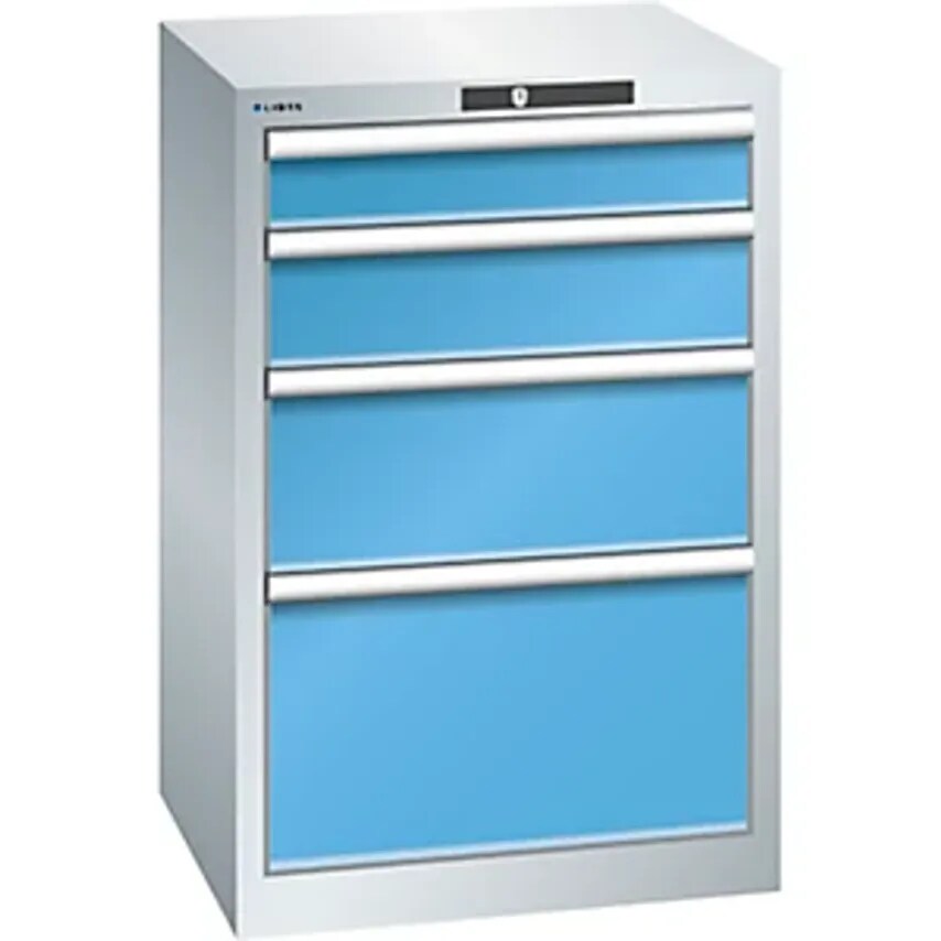 Drawer Cupboard, 4 Drawers, WxDxH 564 X 572 X 850mm, Light Grey/Light Blue