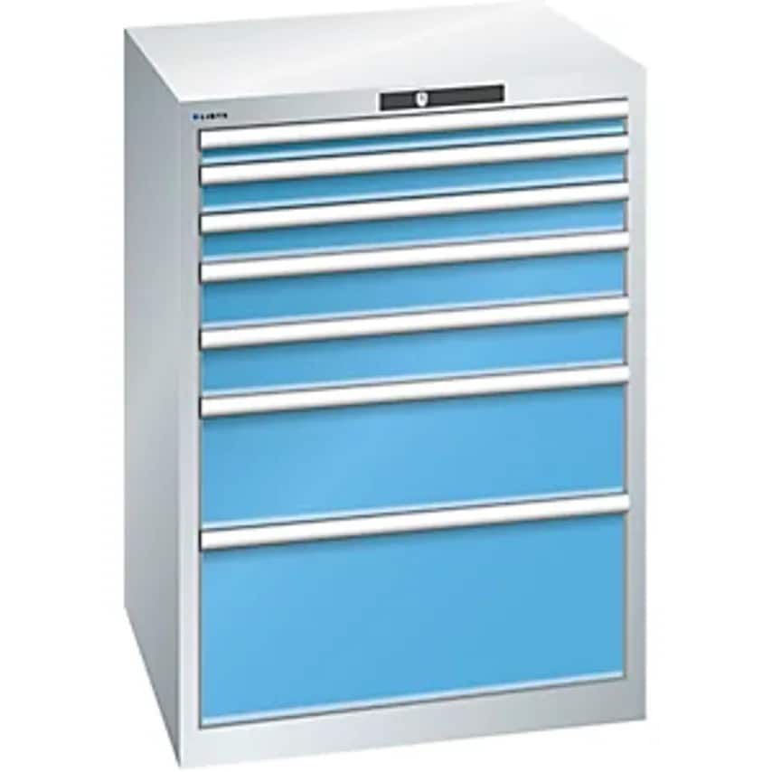 Drawer Cupboard, 7 Drawers, WxDxH 717 X 725 X 1000mm, Light Grey/Light Blue