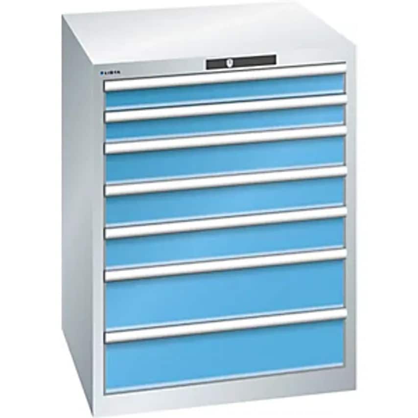 Drawer Cupboard, 7 Drawers, WxDxH 717 X 725 X 850mm, Max. Load 200 Kg, Light Grey/Light Blue