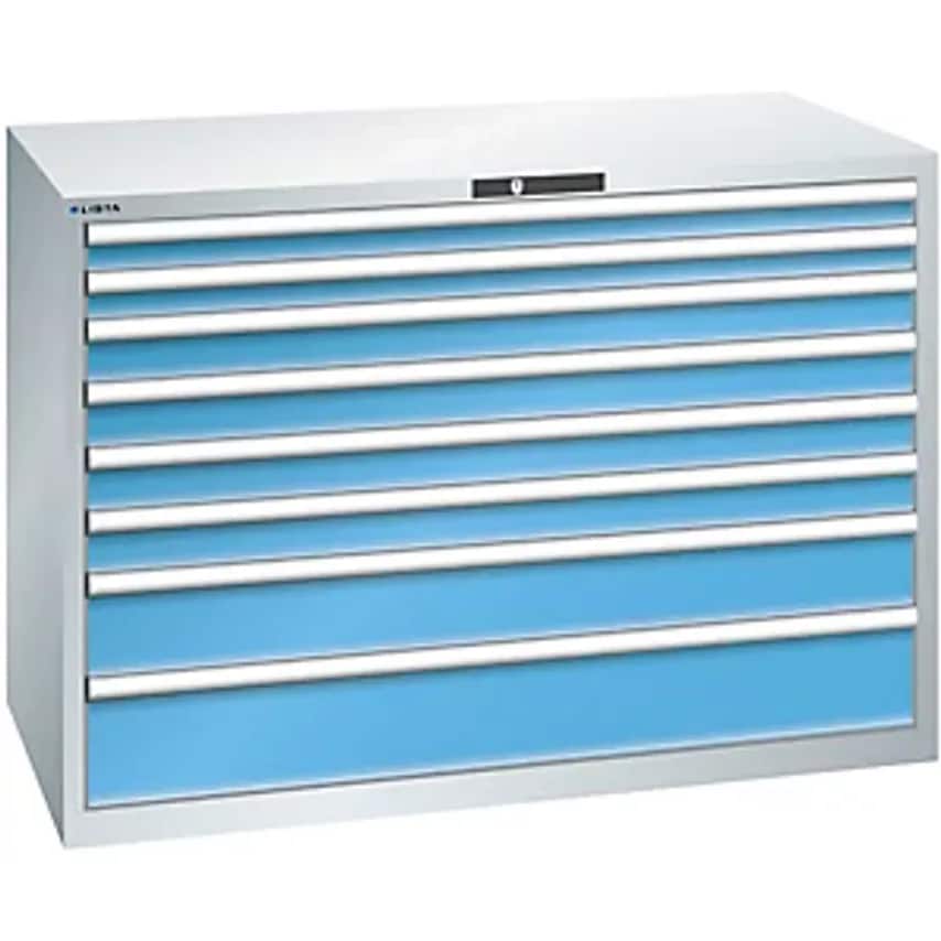 Drawer Cupboard, 8 Drawers, WxDxH 1431 X 725 X 1000mm, Light Grey/Light Blue