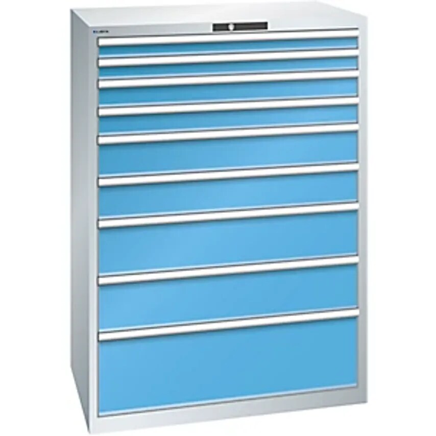 Drawer Cupboard, 9 Drawers, WxDxH 1023 X 725 X 1450mm, Light Grey/Light Blue