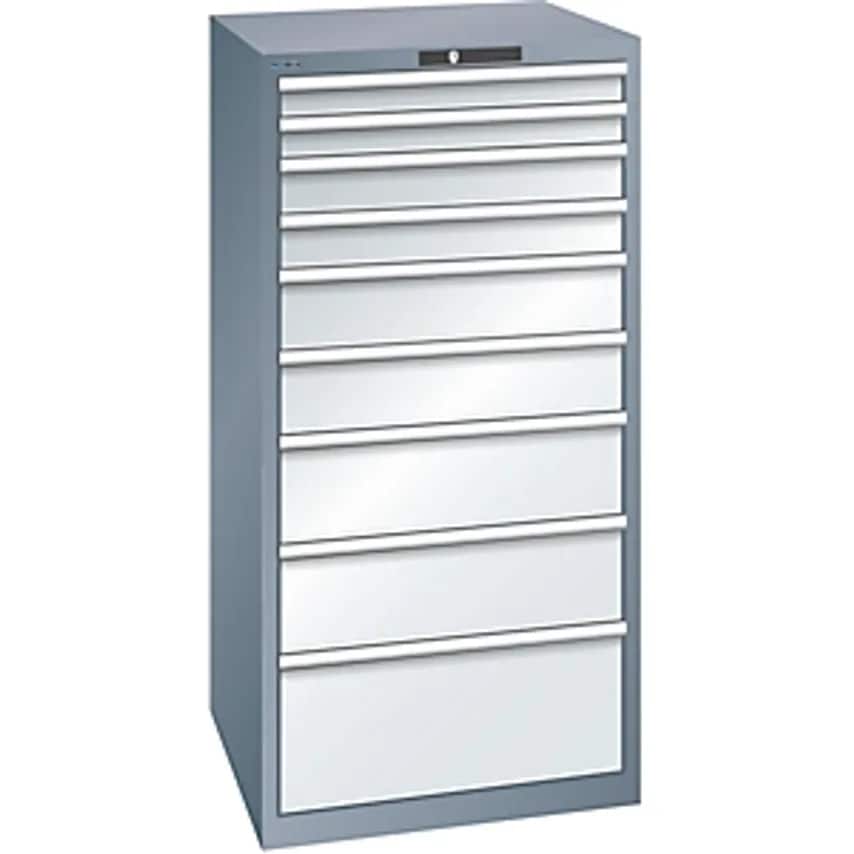 Drawer Cupboard, 9 Drawers, WxDxH 717 X 725 X 1450mm, Grey Metallic/Light Grey