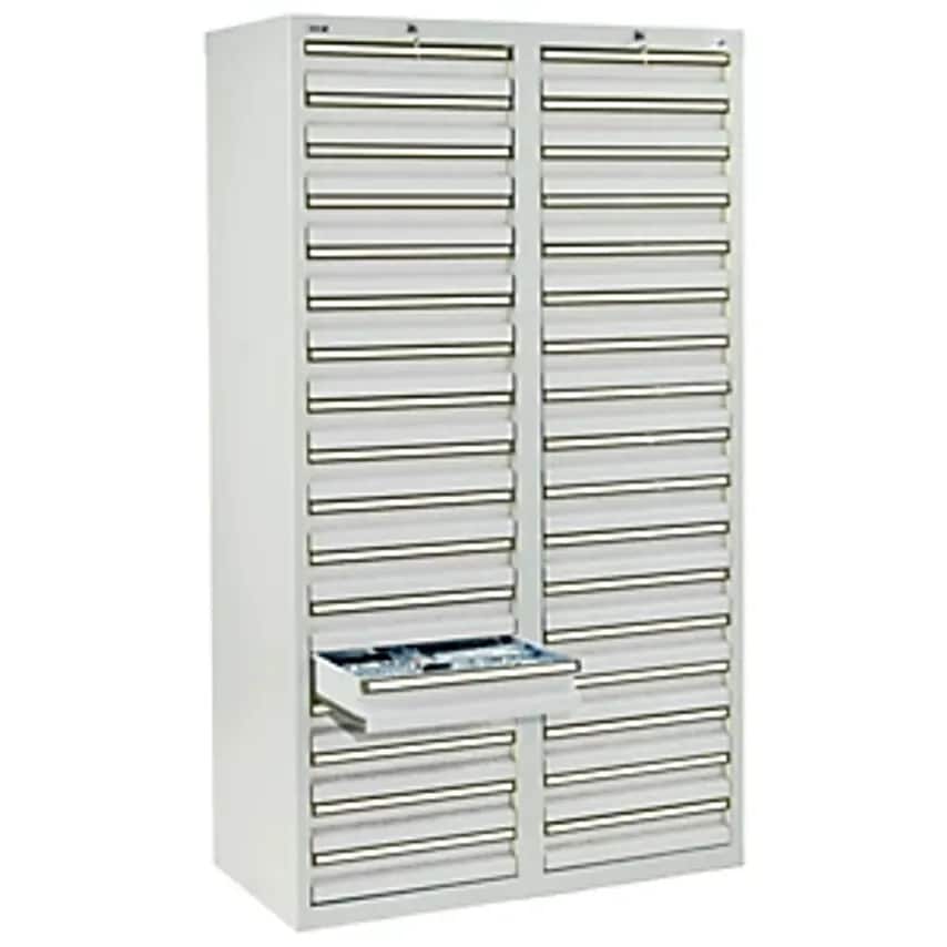 Drawer Cupboard, HxWxD 1800 X 1000 X 500mm, 34 Drawers 100mm High, Grey Body And Drawers