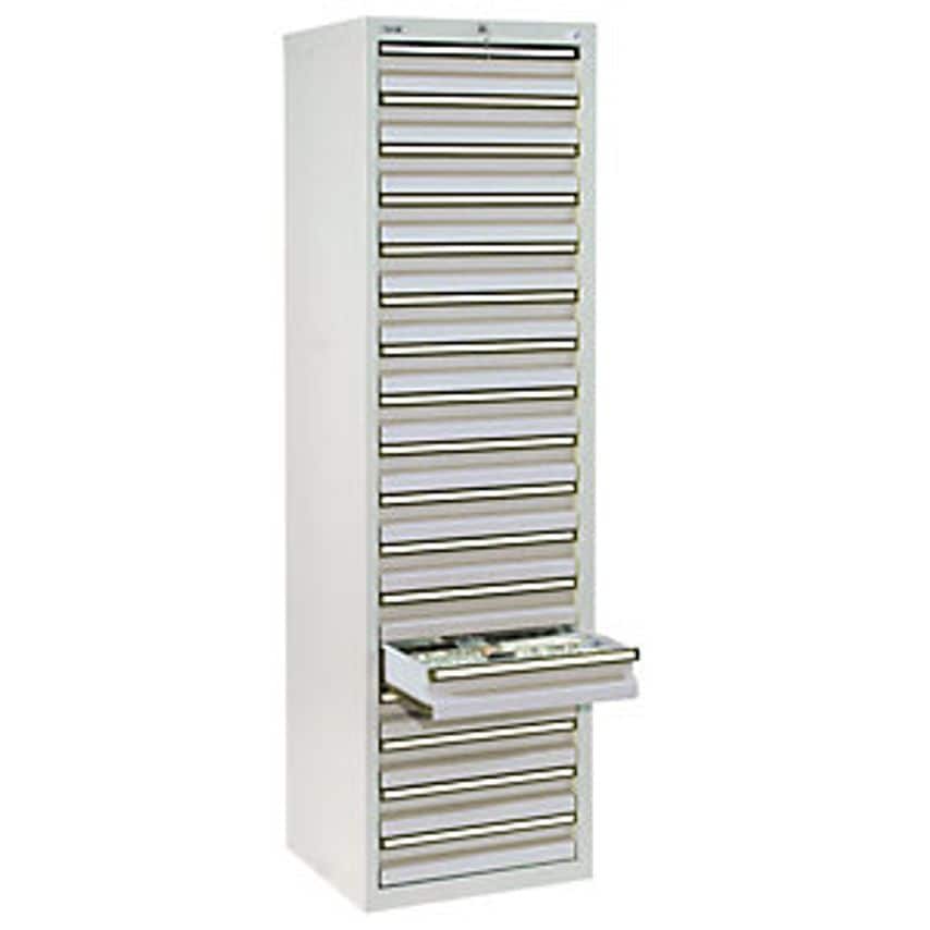 Drawer Cupboard, HxWxD 1800 X 500 X 500mm, 17 Drawers 100mm High, Grey Body And Drawers