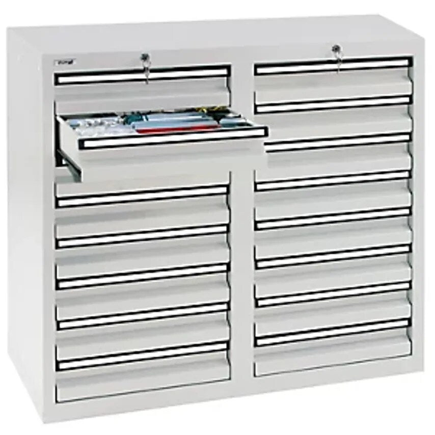 Drawer Cupboard, HxWxD 900 X 1000 X 500mm, 16 X 100mm High Drawers, Body And Drawers, Grey