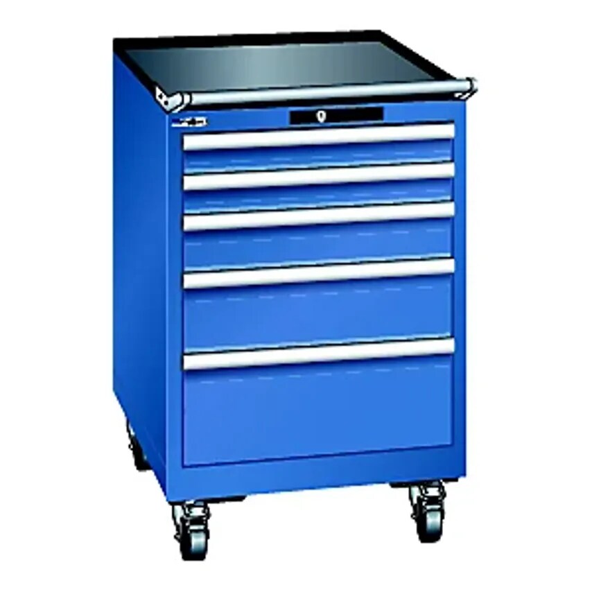 Drawer Cupboard, Mobile, WxDxH 564 X 725 X 890mm, 5 Drawers, Gentian Blue