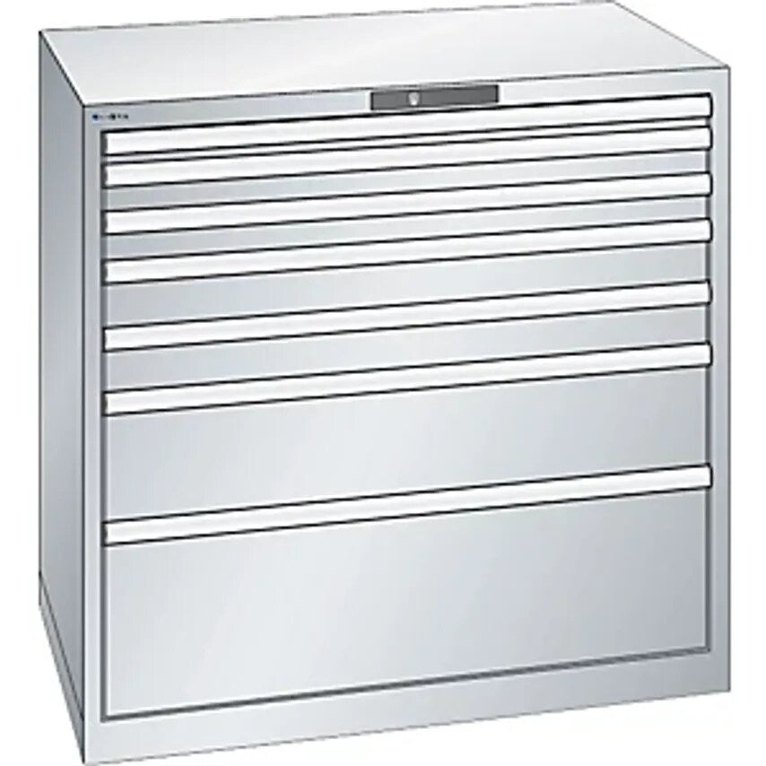 Drawer Cupboard, Sheet Steel, HxW 1000 X 1023mm, 7 Drawers, Max. Load 200 Kg, Light Grey