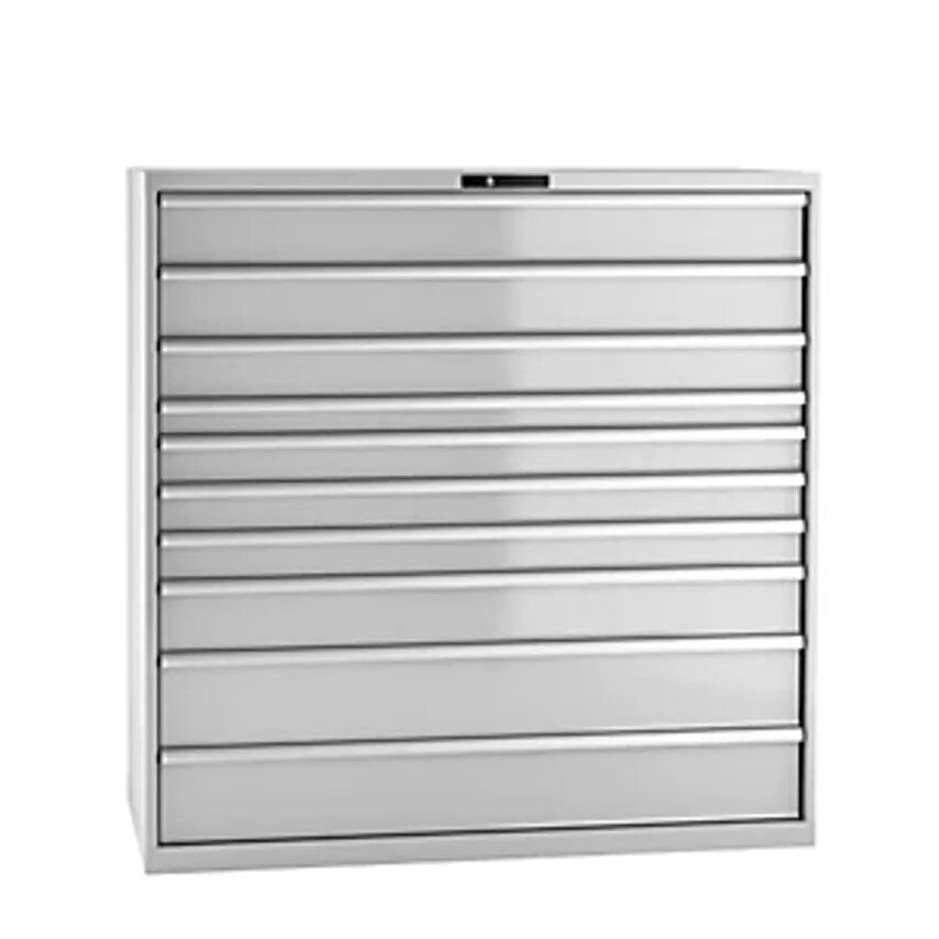 Drawer Cupboard, Sheet Steel, HxW 1450 X 1431mm, 10 Drawers, Max. Load 200 Kg, Light Grey