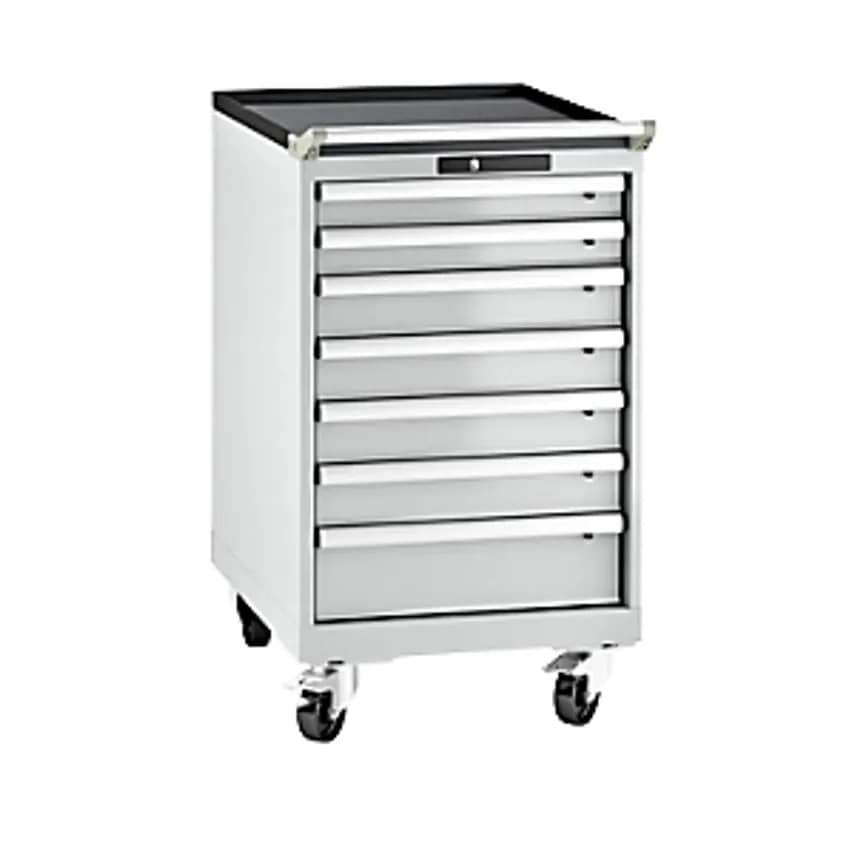 Drawer Cupboard, Sheet Steel, HxW 990 X 564mm, 7 Drawers, Mobile, Light Grey