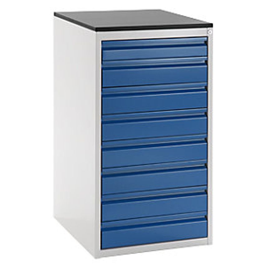 Drawer Cupboard With Telescopic Guides - Height 1030mm - Drawers: 1 X 90, 7 X 120mm, Light Grey/Gentian Blue, Width 580mm