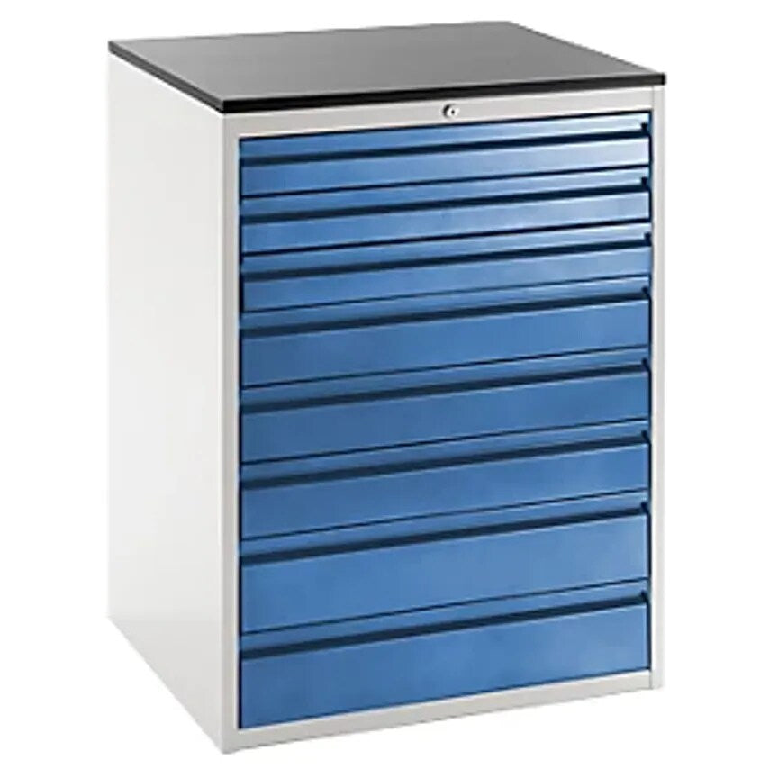 Drawer Cupboard With Telescopic Guides - Height 1030mm - Drawers: 3 X 90, 3 X 120, 2 X 150mm, Light Grey/Gentian Blue, Width 770mm