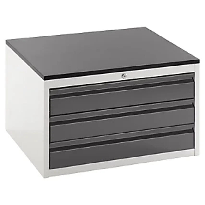 Drawer Cupboard With Telescopic Guides - Height 460mm - 3 X 120mm Drawers, Light Grey/Charcoal, Width 770mm.