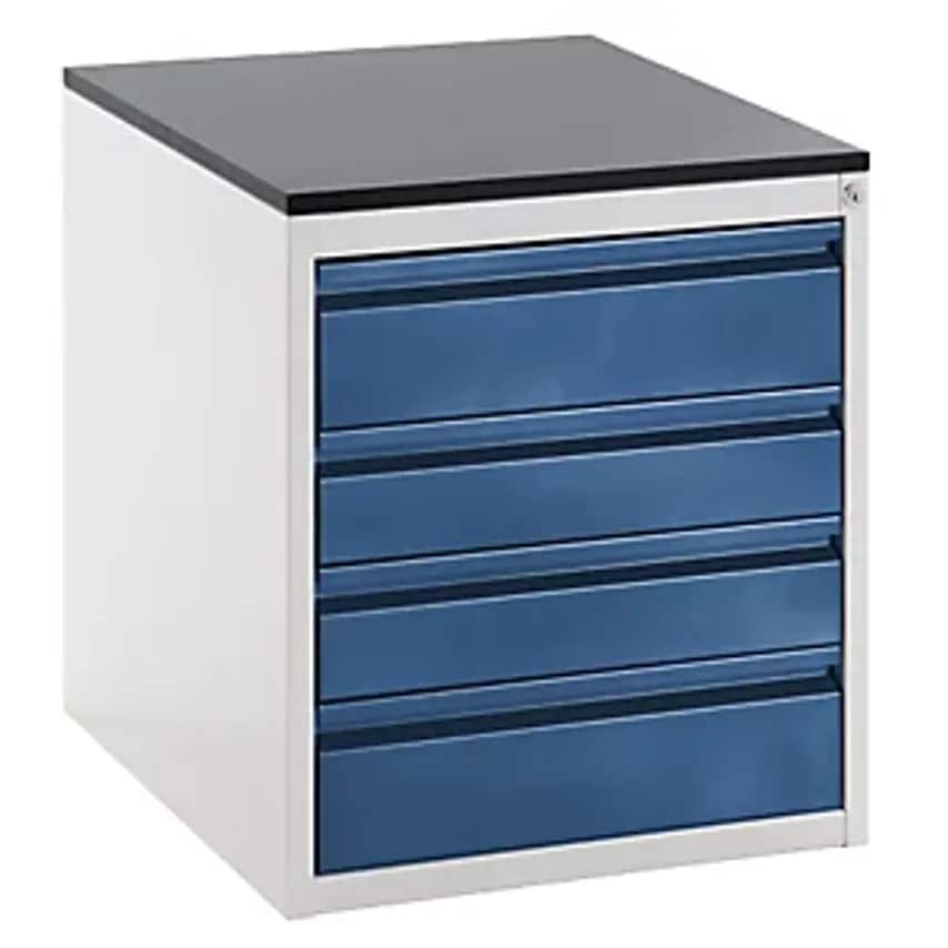 Drawer Cupboard With Telescopic Guides - Height 640mm - Drawers: 2 X 120, 2 X 150mm, Light Grey/Gentian Blue, Width 580mm