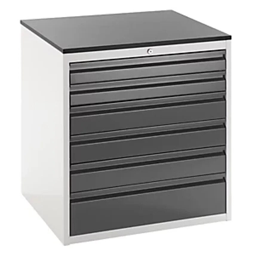 Drawer Cupboard With Telescopic Guides - Height 820mm - Drawers: 2 X 90, 3 X 120, 1 X 180mm, Light Grey/Charcoal, Width 770mm