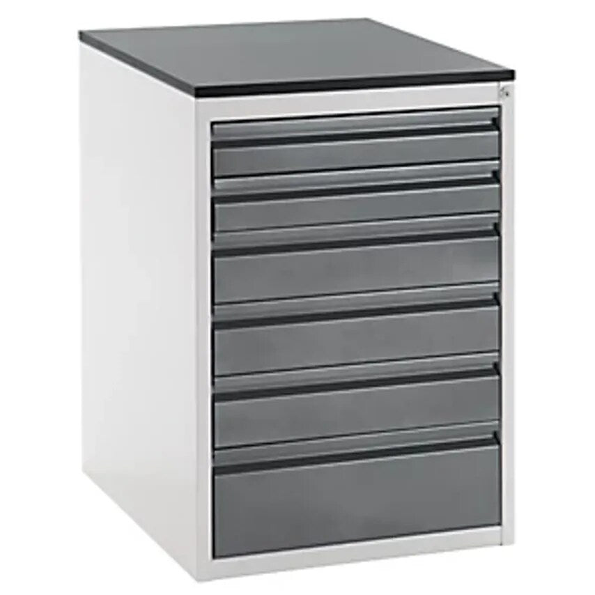 Drawer Cupboard With Telescopic Guides - Height 820mm - Drawers: 2 X 90, 3 X 120, 1 X 180mm, Light Grey/Metallic Charcoal, Width 580mm