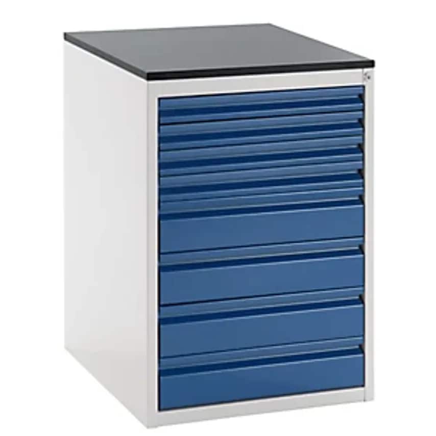 Drawer Cupboard With Telescopic Guides - Height 820mm - Drawers: 4 X 60, 4 X 120mm, Light Grey/Gentian Blue, Width 580mm