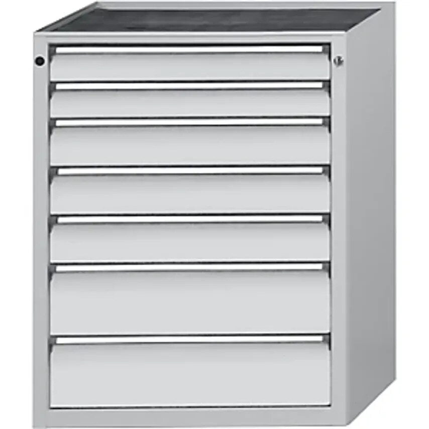 Drawer Cupboard, WxD 760 X 675mm, 7 Drawers, Height 980mm, Front In Light Grey