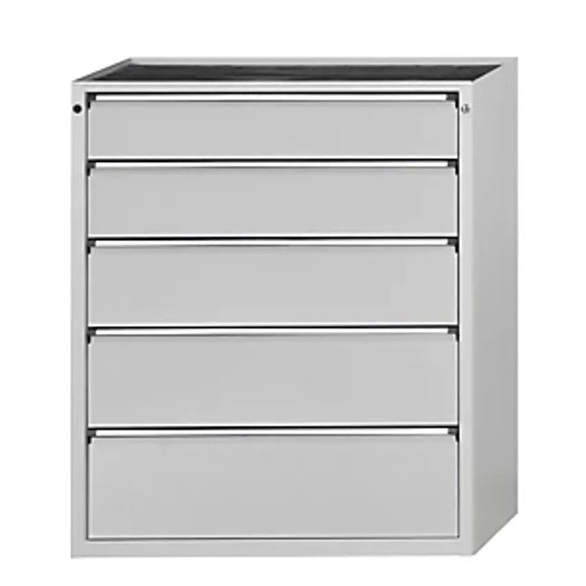 Drawer Cupboard - WxD 1060 X 675mm - 5 Drawers, Height 1280mm, Front In Light Grey