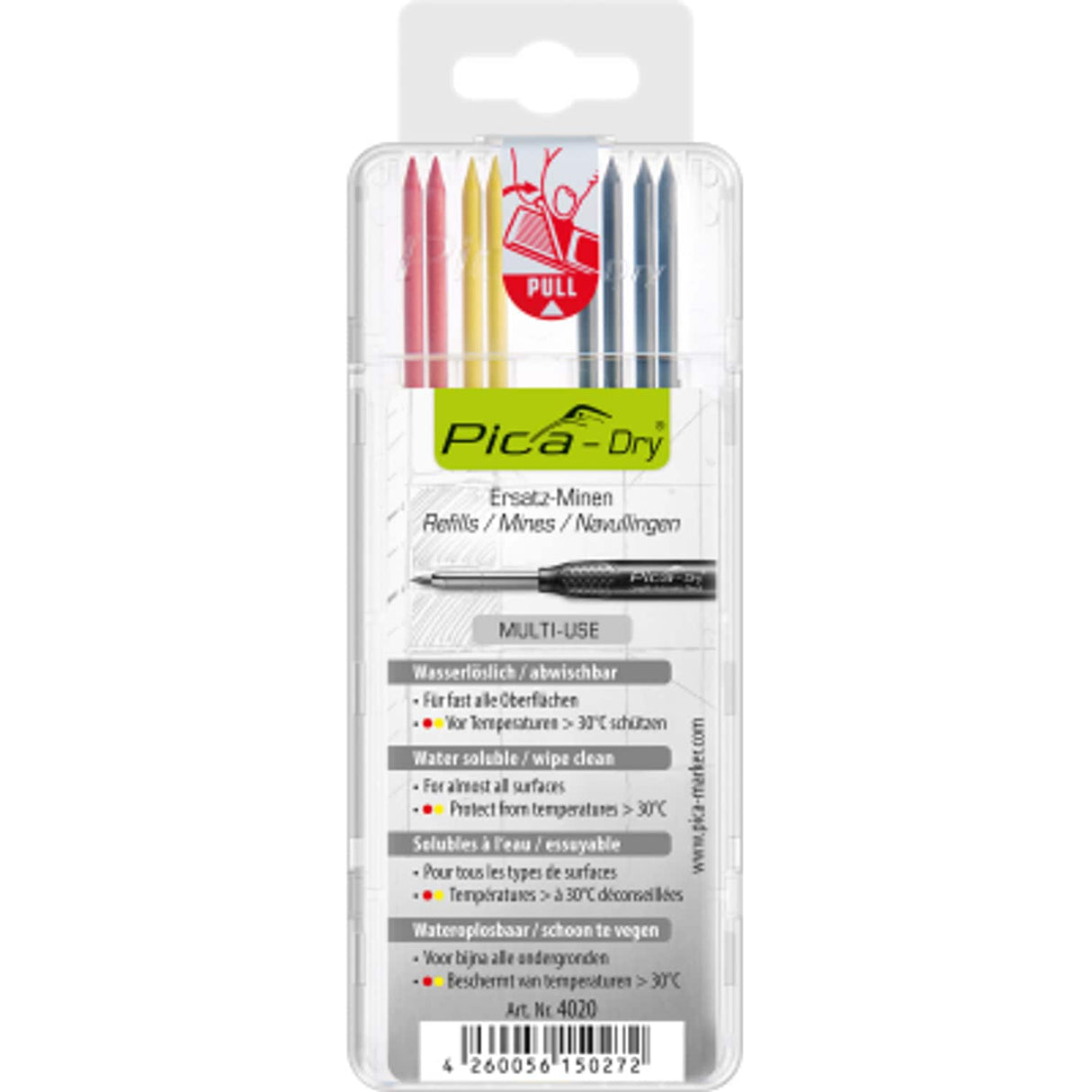 Dry Refill Pack of 8 Graphite Red Yellow Blister Packed