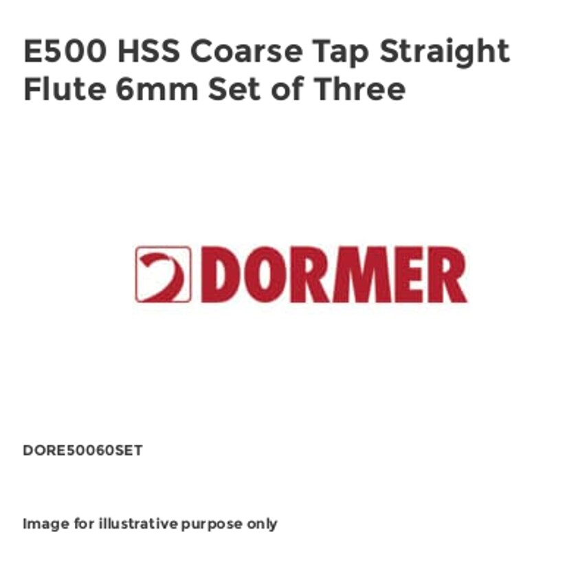 E500 HSS Coarse Tap Straight Flute 6mm Set of Three