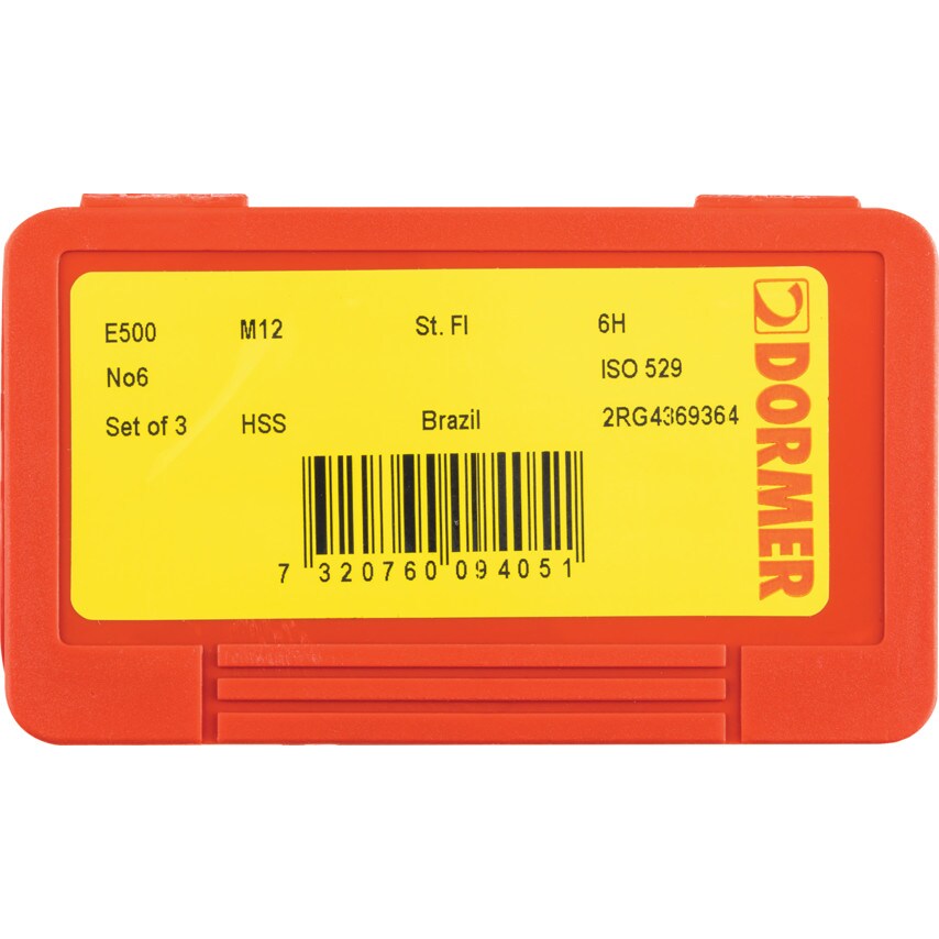 E500 M12X1.75MM HSS Straight Flute NO.6 Tap Set