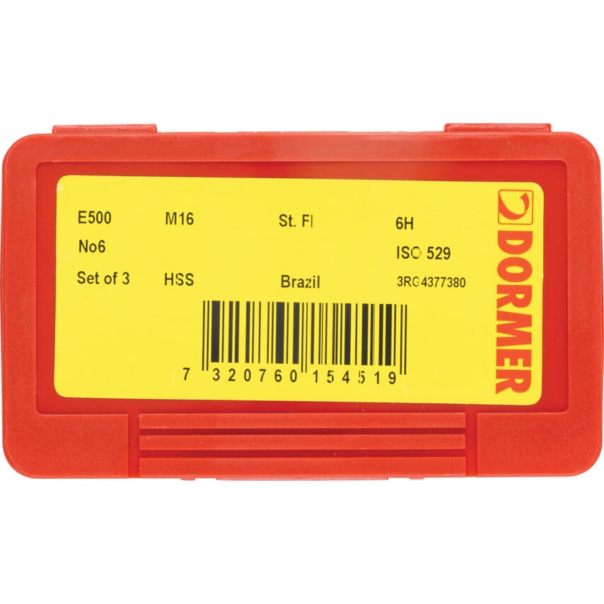 E500 M16X2.00MM HSS Straight Flute NO.6 Tap Set