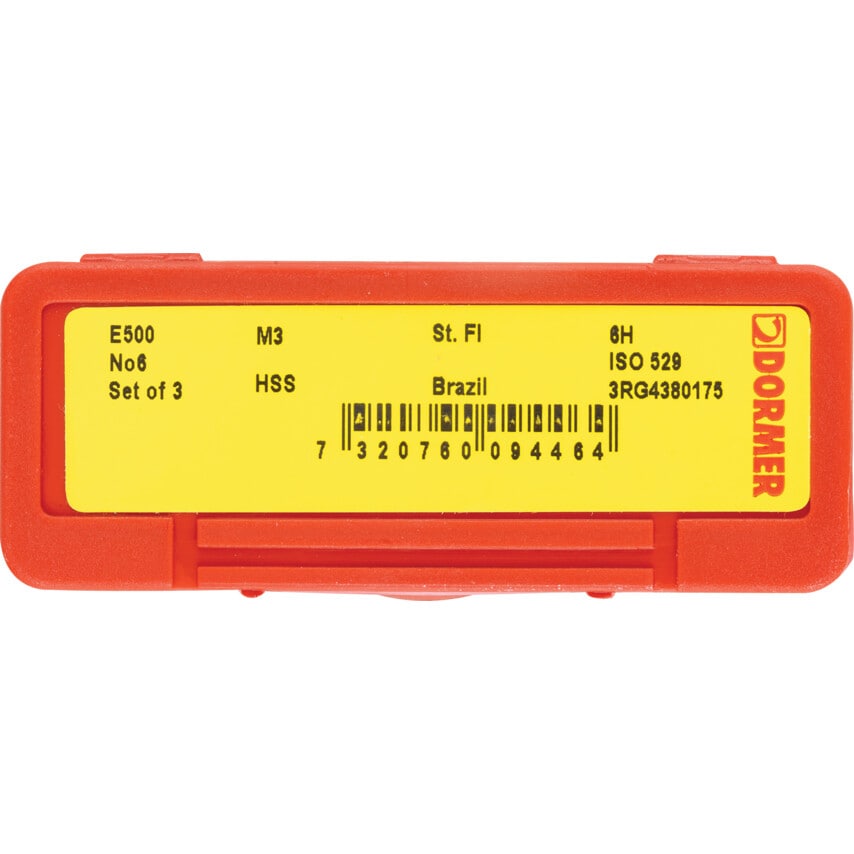 E500 M3X0.50MM HSS Straight Flute NO.6 Tap Set