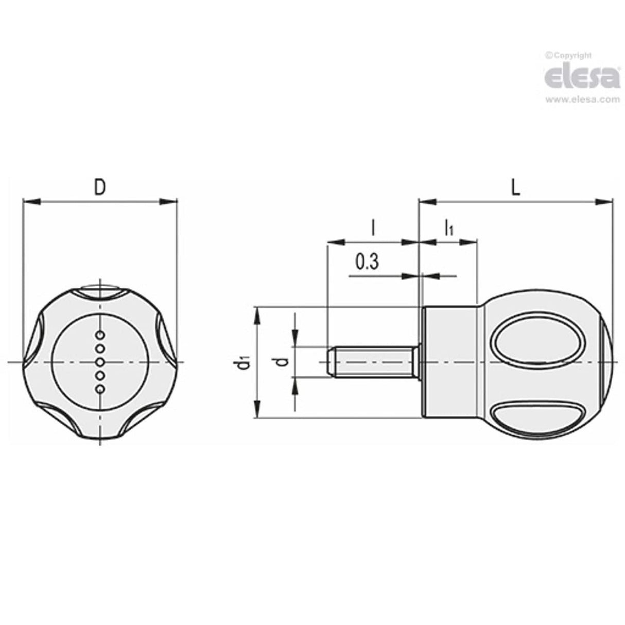 EBKSOFT Fixed ball handles with lobes Soft-touch technopolymer Threaded stud EBK.50 p-M10x30-SOFT-C1