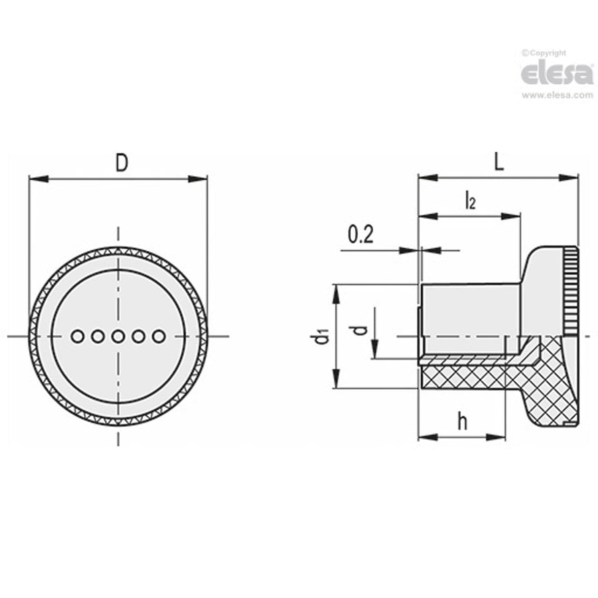EKK Knurled knobs Technopolymer Threaded hole EKK.35 B-M8-C4